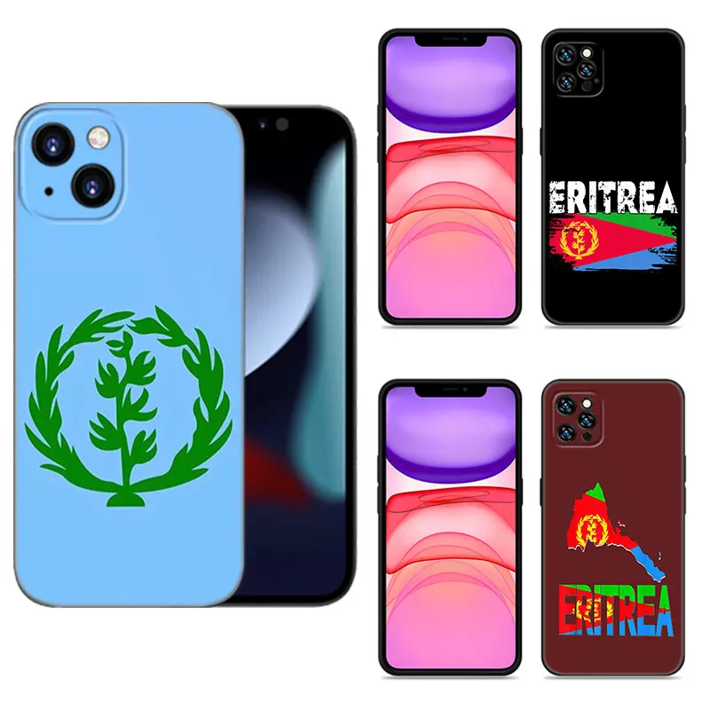 Eritrea Flag Phone Case For Apple iPhone 12 13 Mini 11 14 15 Pro Max 7 8 Plus X XR XS SE 2020 2022 Black Silicone Case