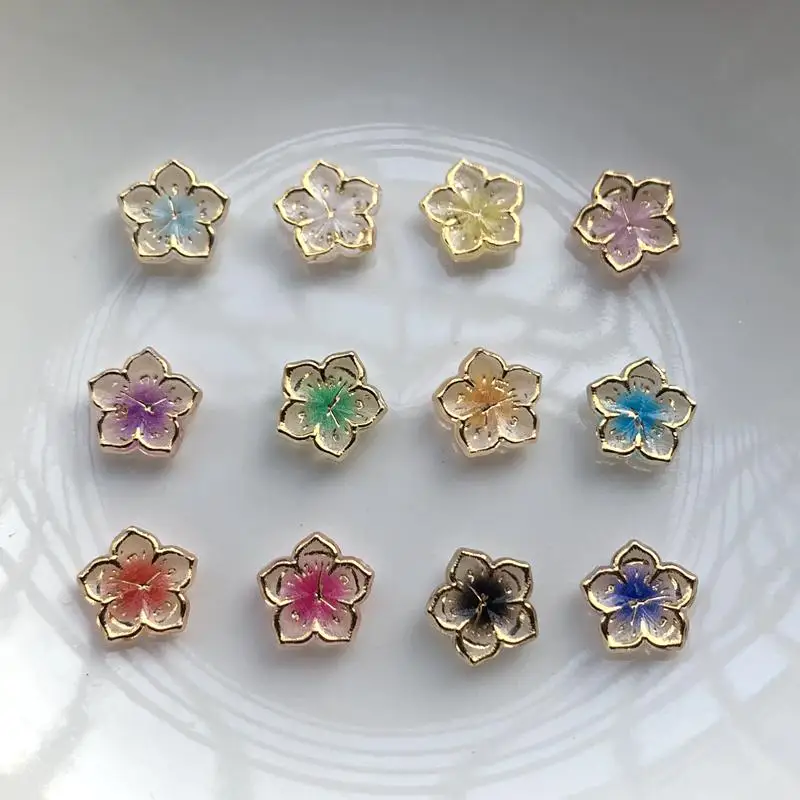 50pieces 10mm mixed spring color lovely resin new five petal flower flat back Cabochon DIY jewelry / craft scrapbook decoration