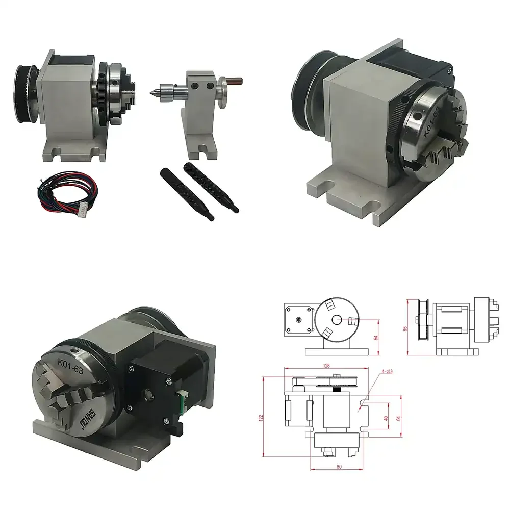 65mm 3 Jaw Chuck CNC Router Rotary Axis Suitable As Tailstock for CNC Lathe Machine Tools Accessories