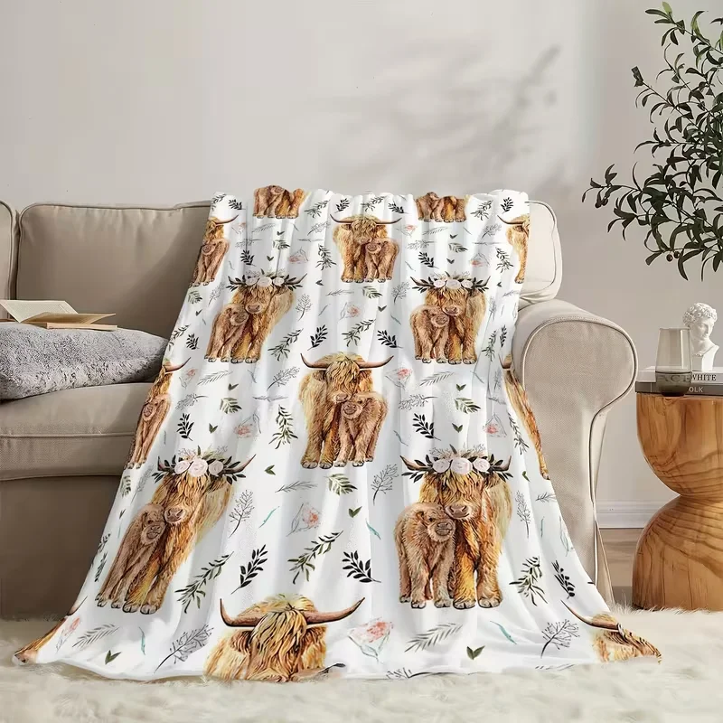 Cozy Cow Print Flannel Throw Blanket - Soft, Warm & Reversible for Couch, Bed Travel All-Season Comfort, Blanket for Bed Blanket