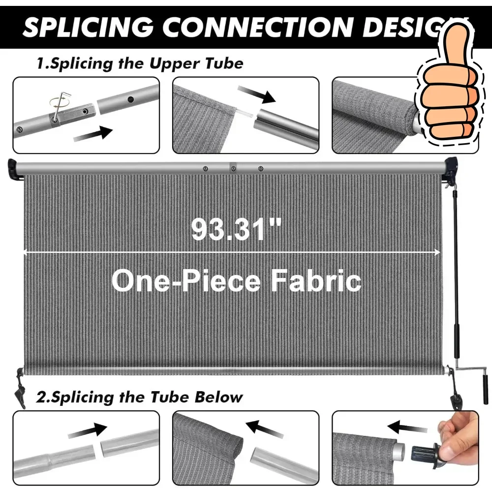 

NEW Outdoor Roller Shade 8'(W) x8'(H) Fabric Blind Gray 220GSM Roll Up Shade, Wand Operation Exterior Roller Shades Cloth