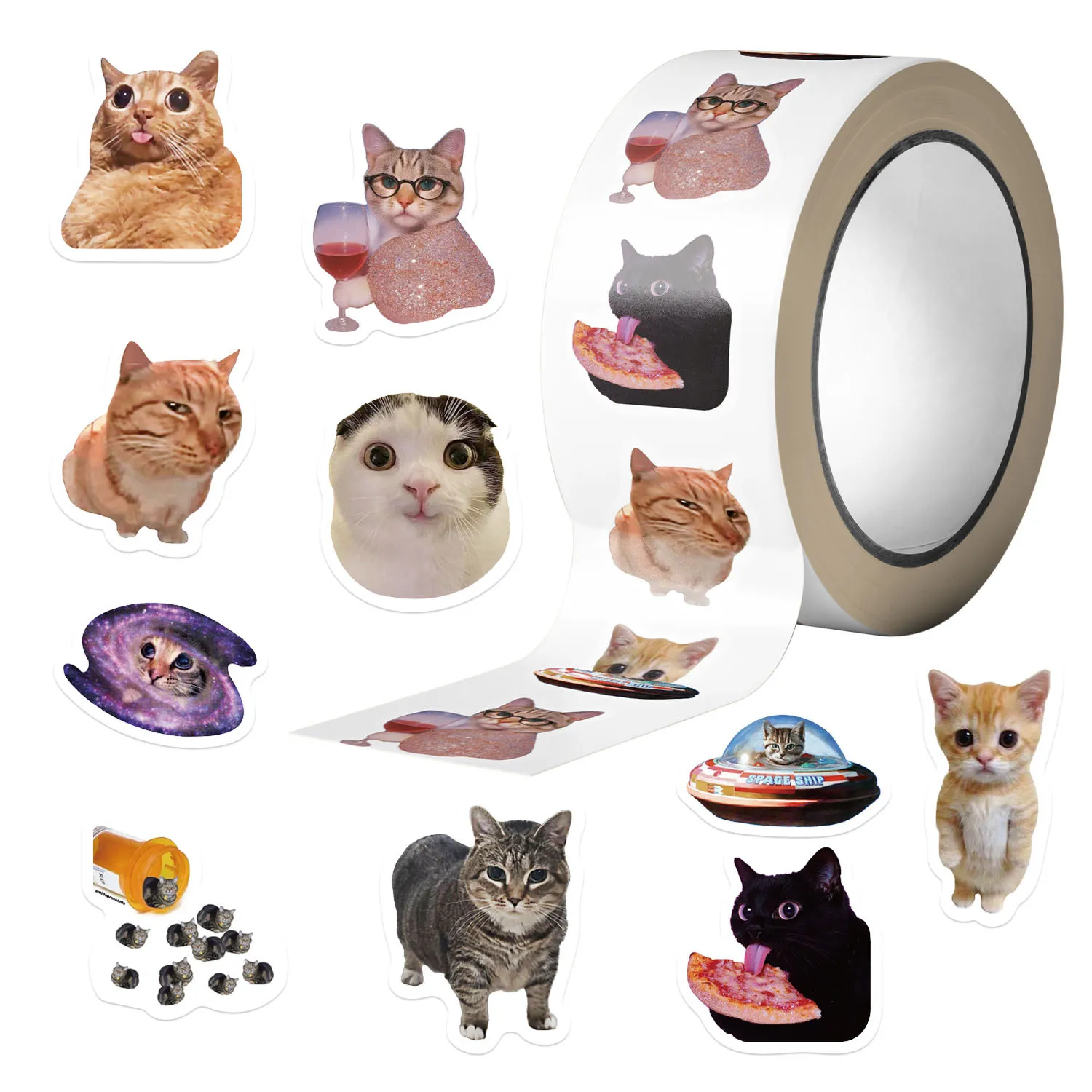 500PCS/Roll Adhesive Tape Cartoon Cute Cat Decoration Letter Seal Stationery Notebook Reward Sticker