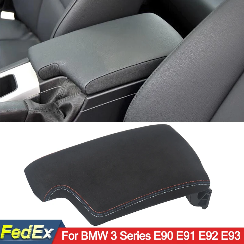 

MAGICKIT For BMW 3 Series E90 E91 E92 E93 Alcantara Armrest Box Center Console Cover Pad Smoke Black