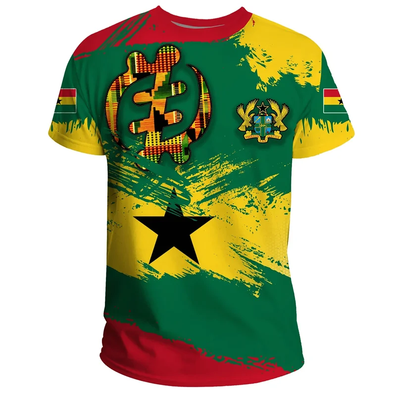 African Ghana T-shirt Fashion 3D Printed Coat Of Arms T Shirts For Men Casual Round Neck Tees Summer Sports Tops Short Sleeves