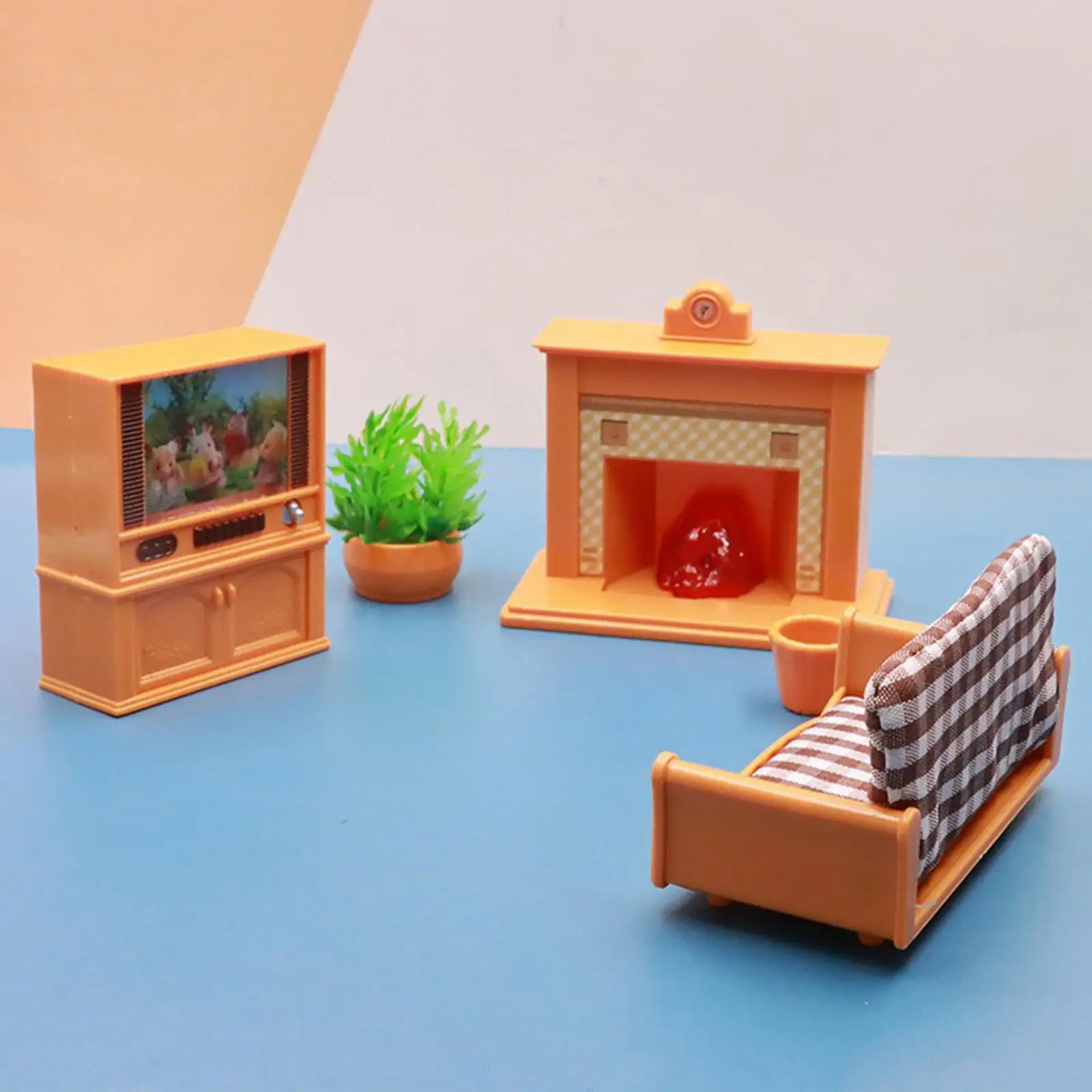 Dollhouse Living Room Set Dollhouse Sofa TV Cabinet Miniature Scene Model Pretend Play Furniture Toys Miniature Furniture Set