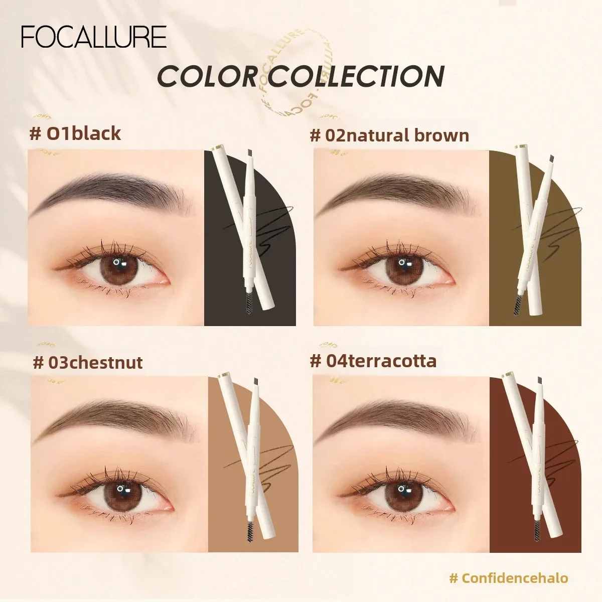 FOCALLURE gros stylo à sourcils Super imperméable longue durée naturel sourcils maquillage noir brun sourcil coulissant tatouage crayon