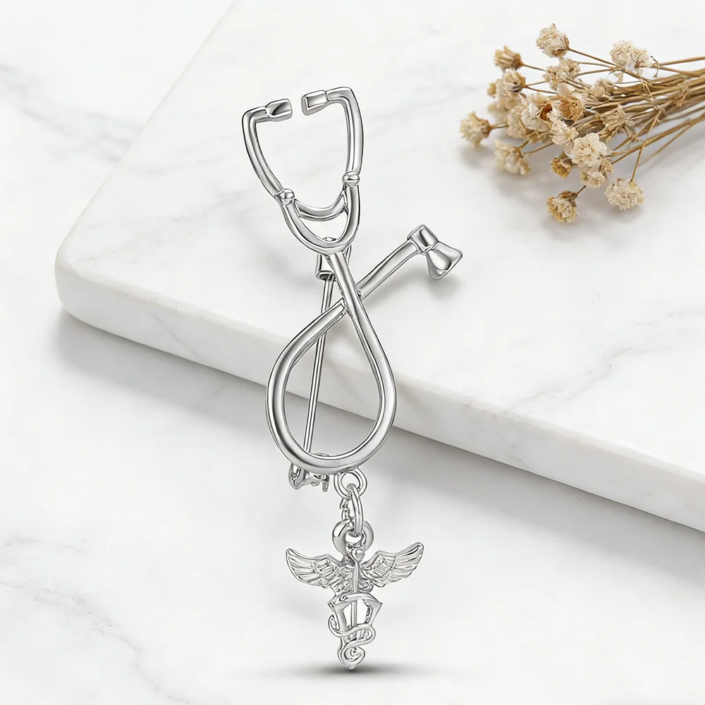 Hanreshe Veterinary Caduceus Charm Pin Dangle Small Pendant Brooch Stethoscope Lapel Badge Medicine Jewelry for Doctor Nurse view 2