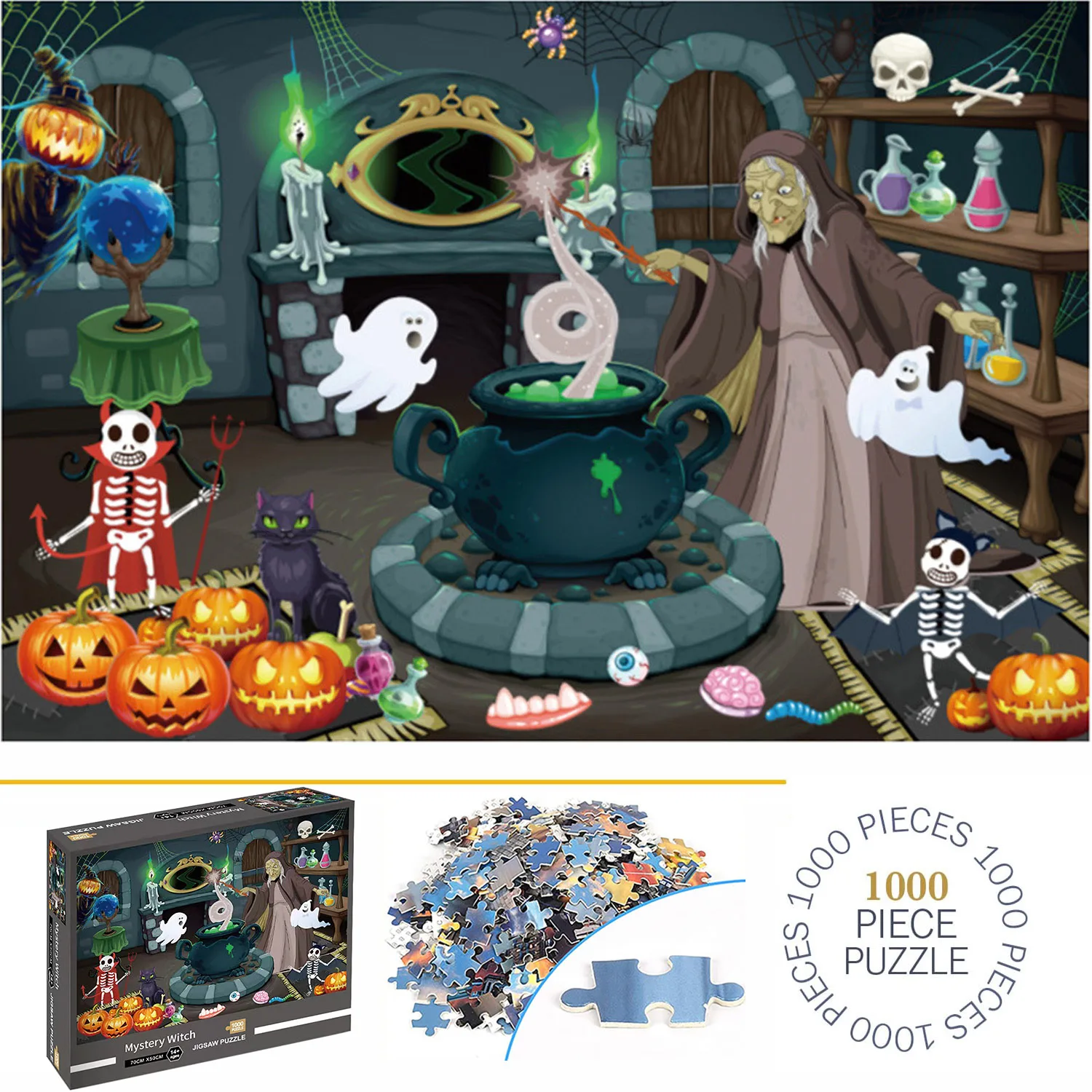 1000 Pieces Mystery Witch Jigsaw Puzzle Home Decor Adults Puzzle Games Family Fun Floor Puzzles Educational Toys for Kids