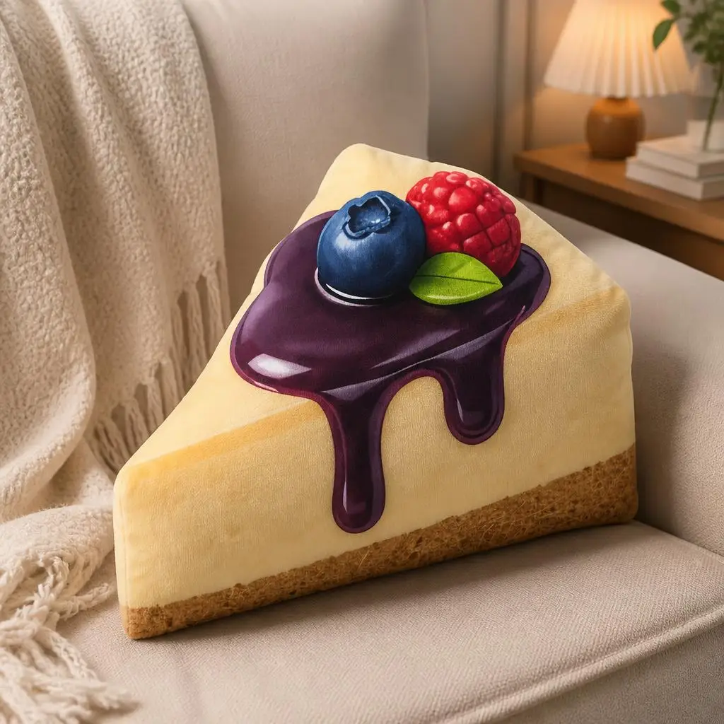 Cheesecake Slice Stuffed Throw Pillow Blueberry Raspberry Dessert Cushion Irregular Shaped Sofa Kitchen Home Decor Accent