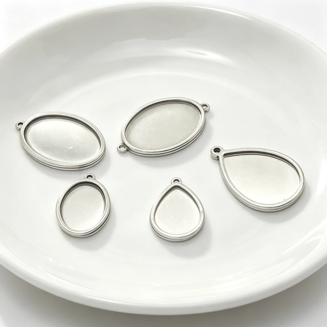 20Pcs Stainless Steel Oval Blank Cabochon Bezel Pendant Base Teardrop Hypoallergenic DIY Resin Gem Photo Jewelry Making Supplies