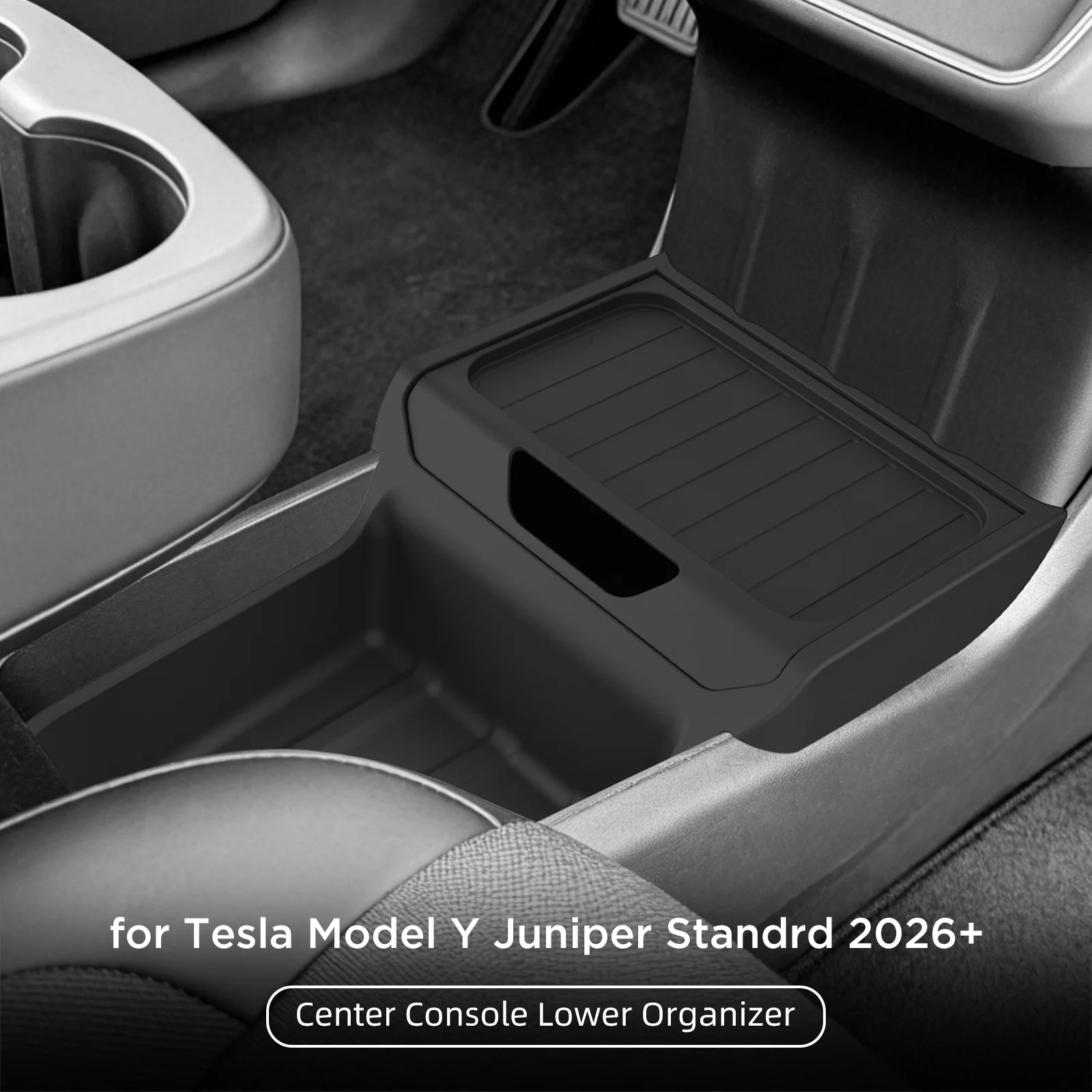 LUCKEASY für Tesla Model Y Standard 2026 2025 Mittelkonsole Untere Aufbewahrungsbox TPE Zentrale Ablage Zubehör Ordnungssystem – Detail 1