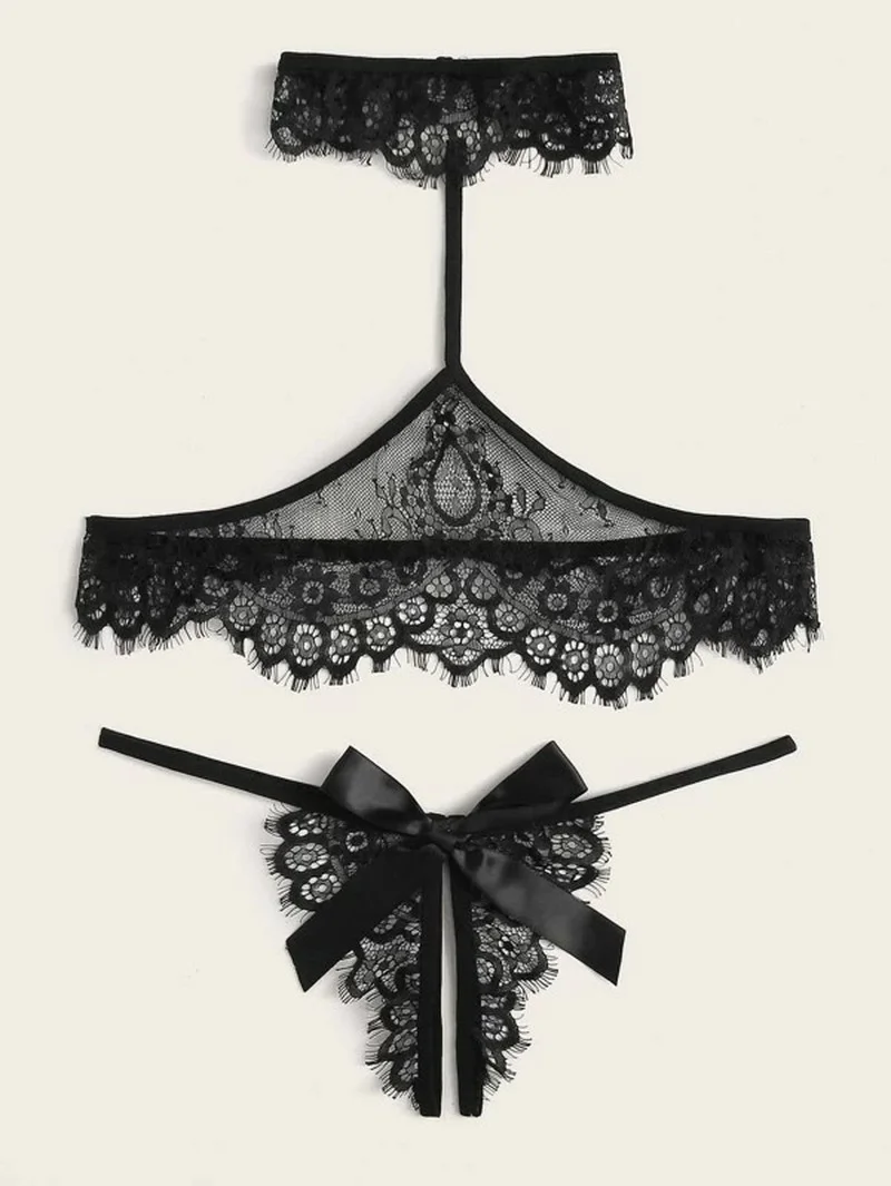 مثير الدانتيل قطعتين الرسن الملابس الداخلية النسائية الساخنة المثيرة انظر من خلال القوس مفتوحة المنشعب الملابس الداخلية الإباحية الجنس الكبار يمزح الملابس