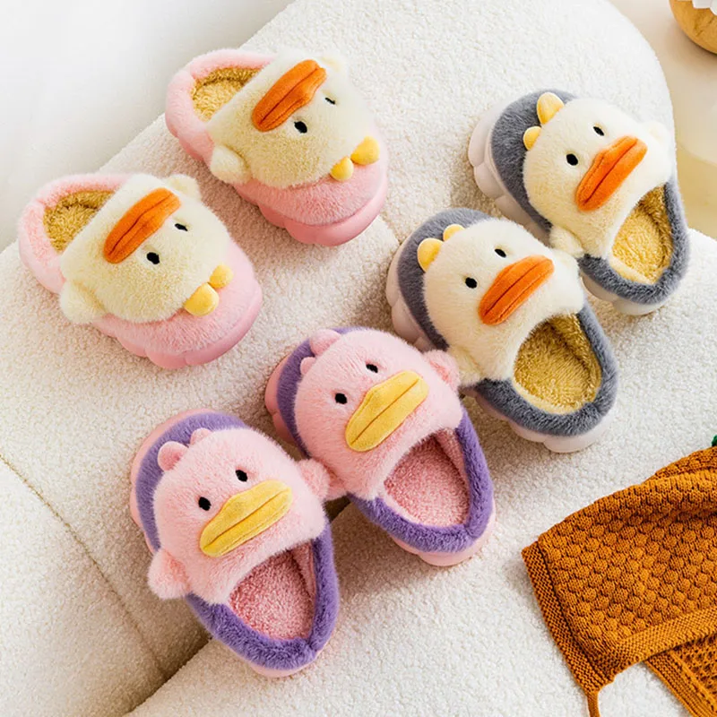 Children Cotton Slippers For Girls Boys Cute Cartoon Autumn Winter Plus Velvet Warm Parent-child Home Shoes Non-slip Flip Flop