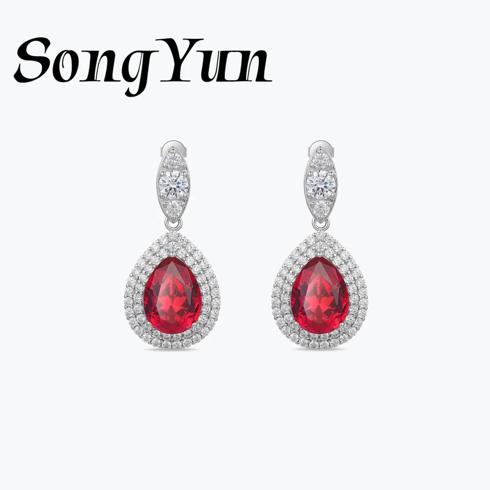 SongYun Jewelry 925 Sterling Silver Stud Drop Earrings HCD Gemstones Diamond Brilliant s925 Silver Pendant Earrings Accessories