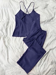 Conjunto de duas peças de cetim e seda gelo feminino, halter sexy e long pant, camisola respirável, novo