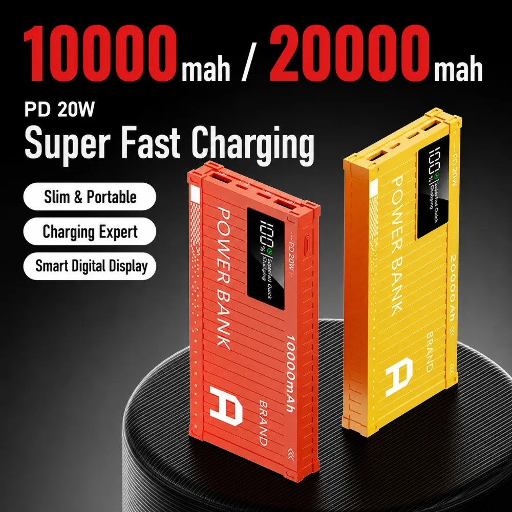 New 3C Certified 22.5W Fast Charging 20000mAh Large‑Capacity Container Power Bank with LED Lamp Mobile Power Supply for Iphone