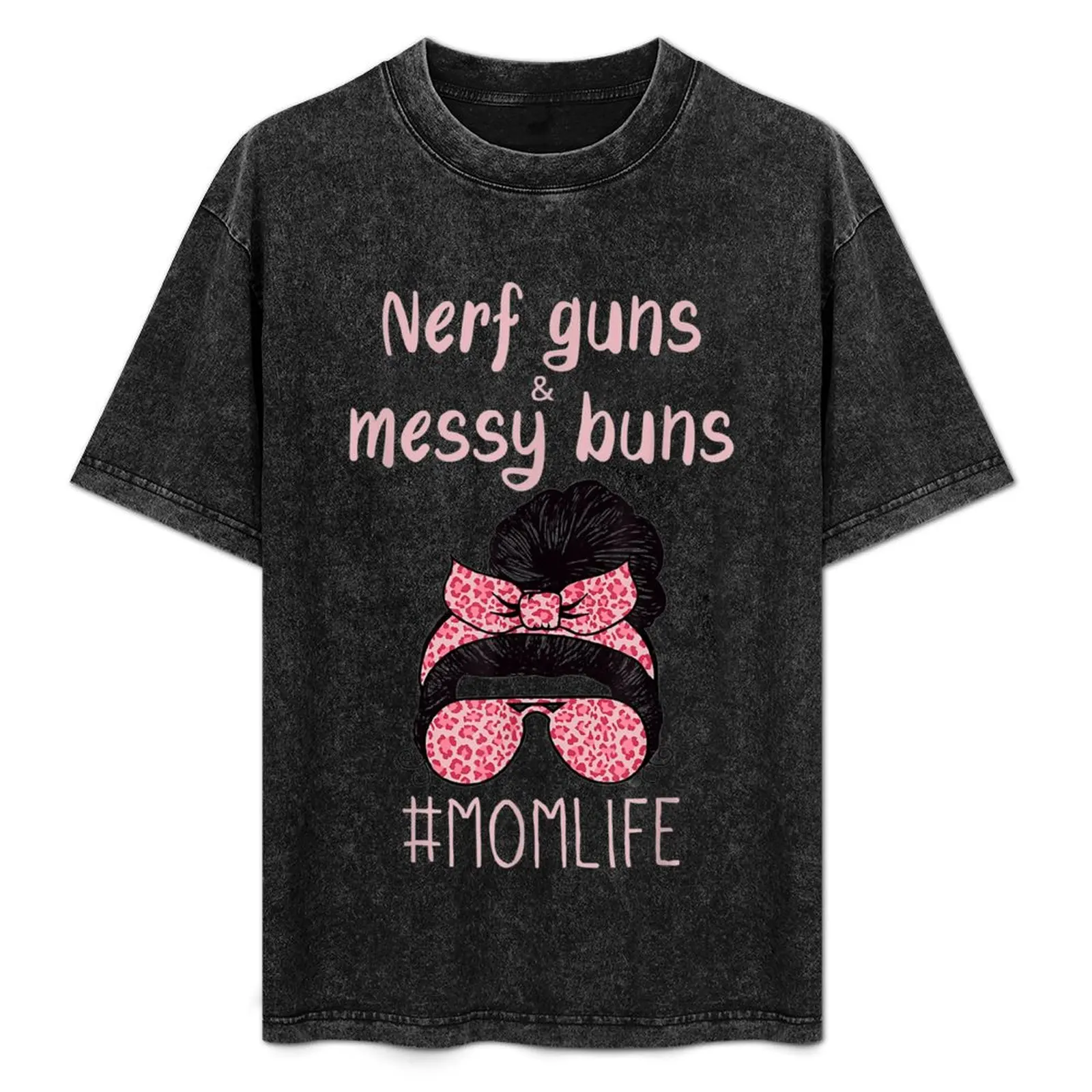 

Nerf Guns And Messy Buns Funny Momlife Shirt Leopard Print T-Shirt vintage graphic tee heavyweights mens shirts graphic tee