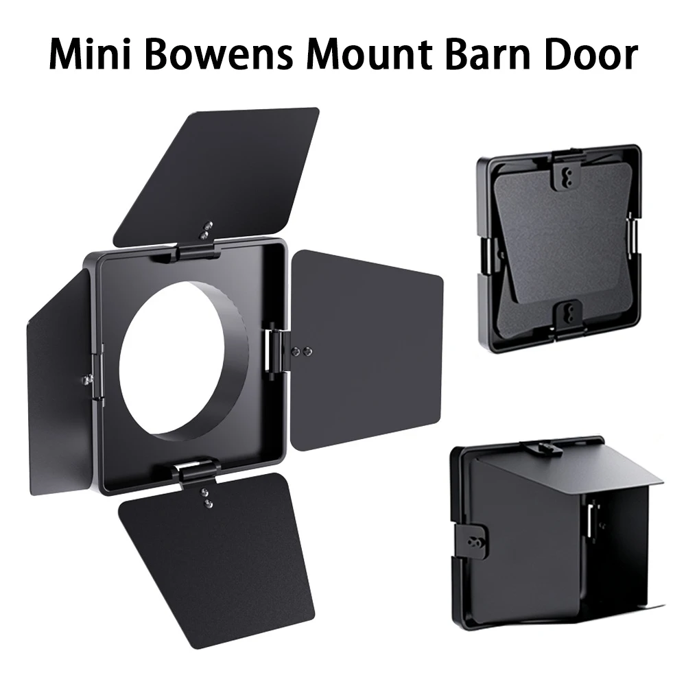Mini Bowens Mount Barn Door Four‑Leaf Light Baffle Compact Aluminum Alloy Adjustable Foldable Light Control Panel For Studio