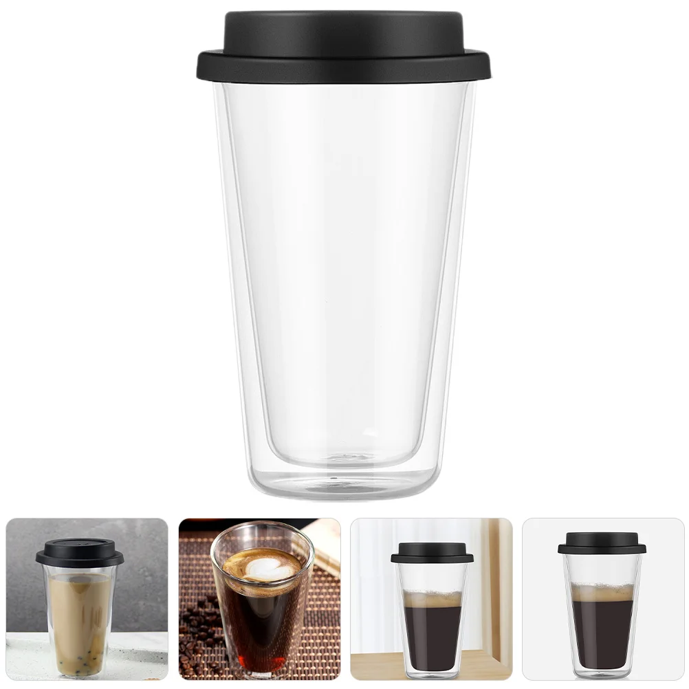 

Double Wall Glass Coffee Cup Silicone Lid Stackable Reusable Mug for Milk Tea Tea Water Beverage Double Wall Coffee Mug