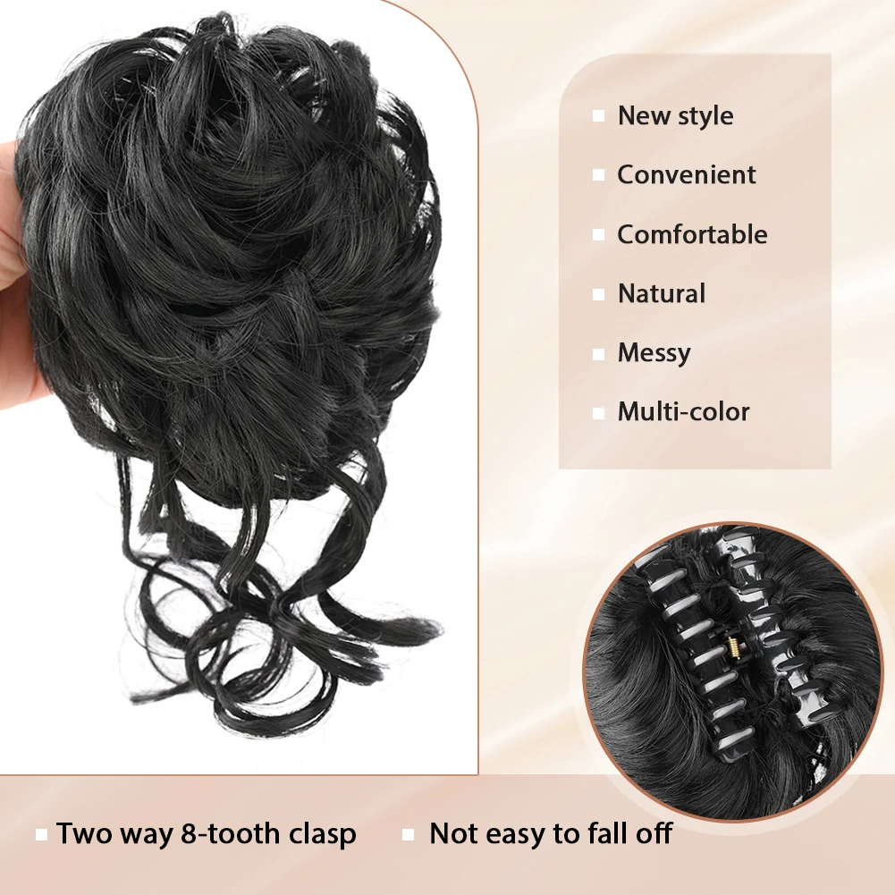 Messy Bun Hair Piece Synthetic Tousled Updo Hair Buns Extension 10-calowy elegancki klips z pazurem Kręcone włosy Bun Scrunchie dla kobiet