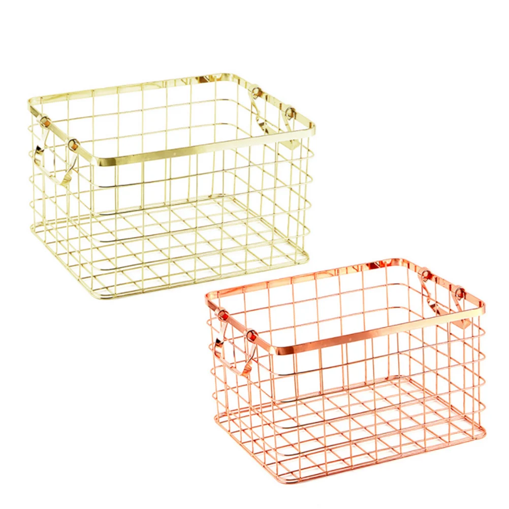 

1Pcs Golden Size S Nordic Iron Storage Basket Multi-Purpose Laundry Towel Organizer Household Desktop Container