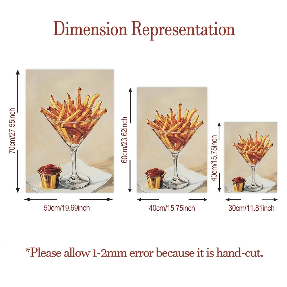 Fries Ketchup Martini Glass Poster Print Casual Gourmet Realistic Art Painting Café Kitchen Apartment Living Room Decor No Frame
