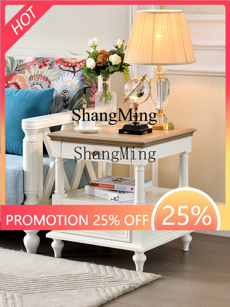 FG good-looking premium exquisite white all-solid wood edge few cream style living room furniture walnut wood storage corner few