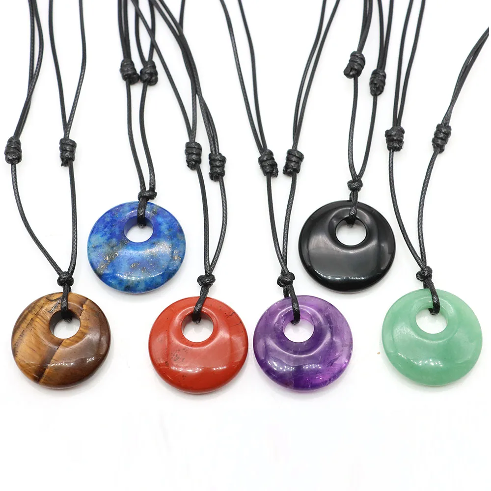 Collar de cuentas de piedra Natural para hombre y mujer, colgante de donas de cristal curativo, amatista, cuarzo rosa, regalo de joyería de piedras preciosas