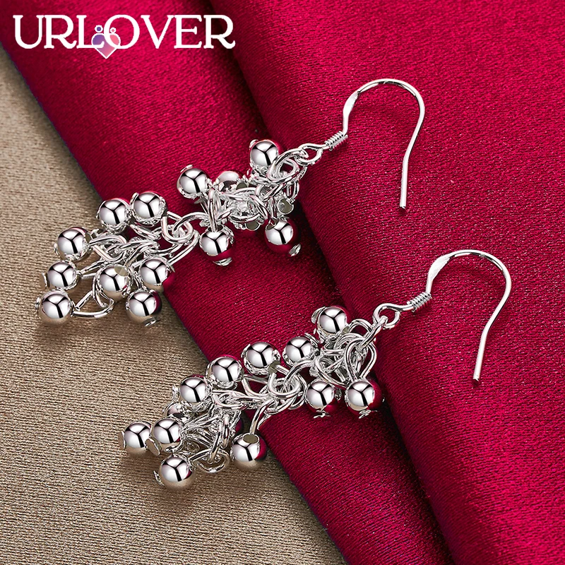 

URLOVER 925 Sterling Silver Earring For Woman Smooth Grape Beads Drop Earrings Lady Party Wedding Fashion Jewelry Birthday Gifts