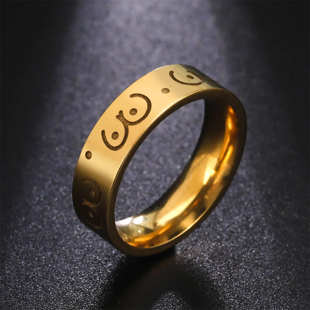 Stainless Steel Gold Color Disc Charms Graffiti Girl Boobs Finger Rings For Women Doodle Body Shape Funny Jewelry Best Friend