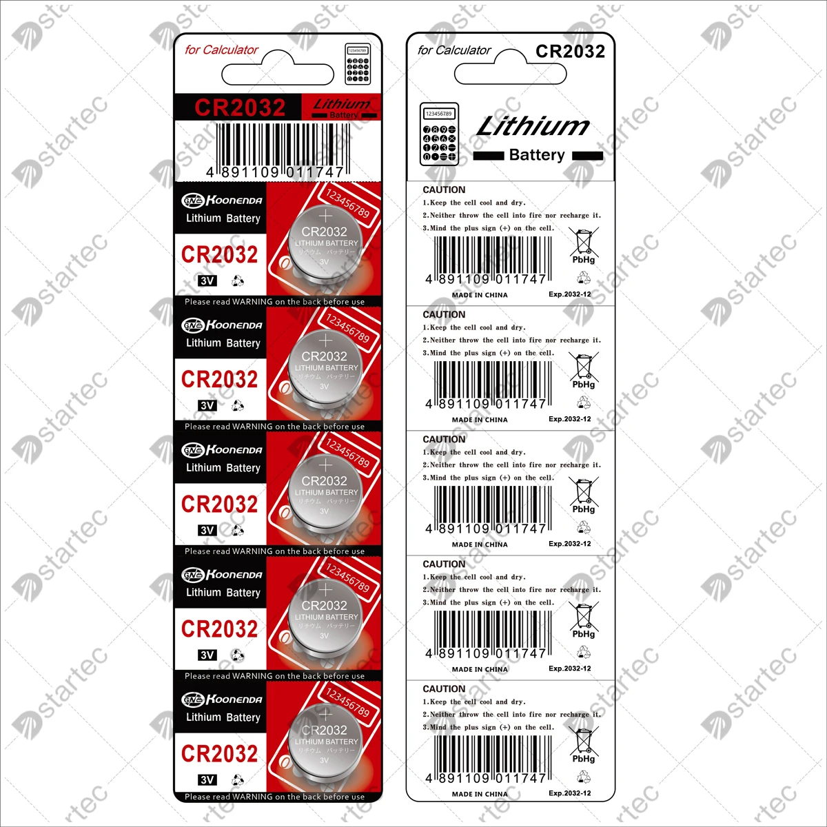 5PCS Koonenda CR2032 3V bateria de lítio para relógio brinquedo calculadora carro remoto; DL2032 BR2032 5004LC 210mAh Coin Cell exp. Data 2032