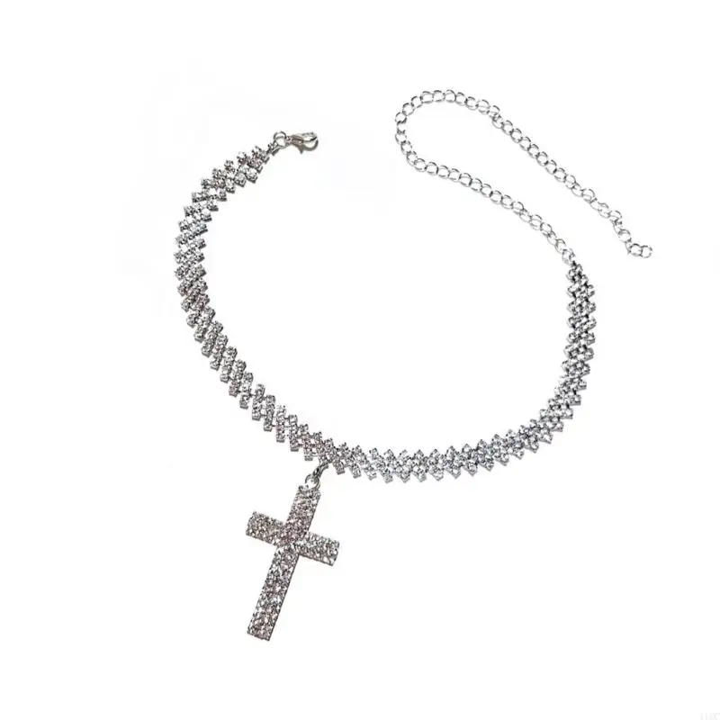 2025 جديد أنيق الراين مزين الصليب مجوهرات النحاس سلسلة التبعي لها