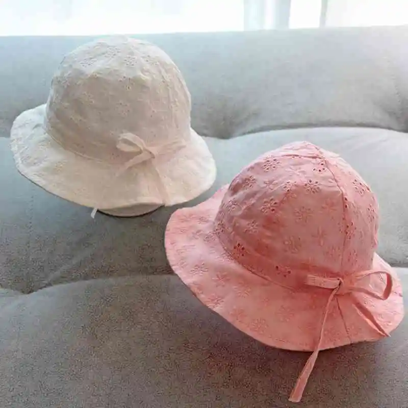 Bows Baby Bucket Hat Summer Thin Breathable Infant Girls Sun Hats Cotton Hollow Soft Toddler Panama Cap