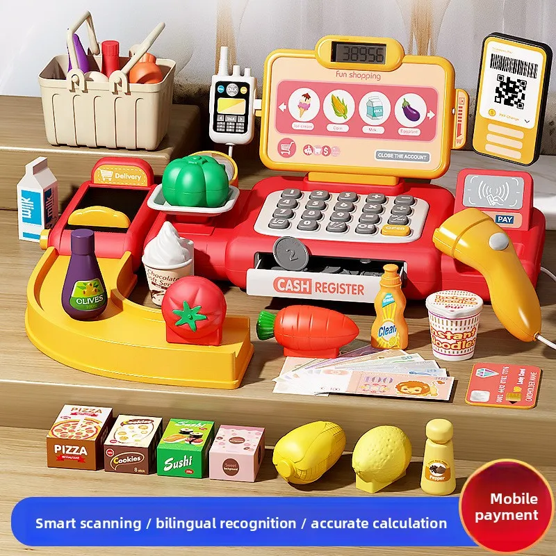 Educational Shopping Center Playset Electronic Cash Register with Scanner Function Voice Prompt Ideal Birthday Gift for Children