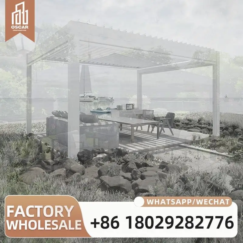 

Outdoor Aluminium Waterproof Louver Roof Pergola Metal With Windproof Roller Blinds for Garden Patio Backyard pergola