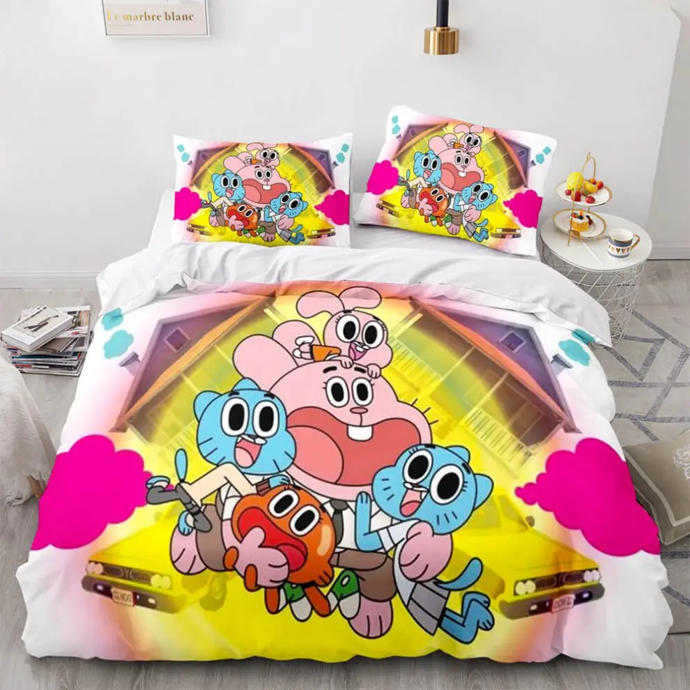 Cartoon Duvet Cover Pillowcase The Amazing World of Gumball Bedding Set Adult Boy Girl Bedroom Decoration Single Double Size