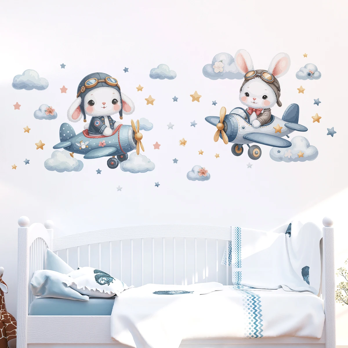 

Cartoon Animals Plane Rabbit Bear Wall Stickers for Kids Room Baby Nursery Room Decoration Home Decor Wall Decals Living Room