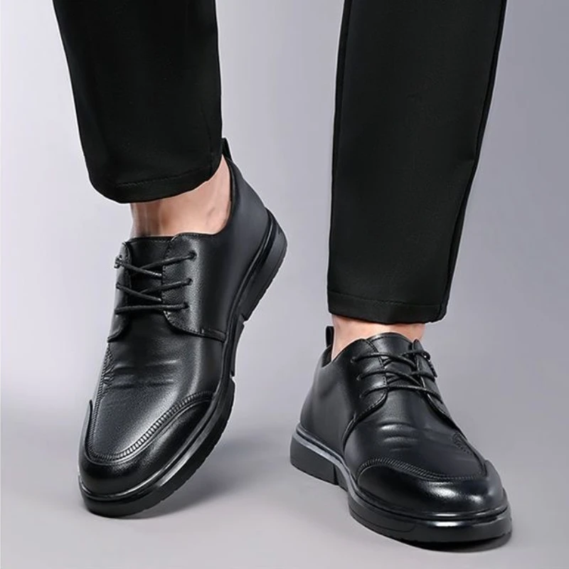 Męskie skórzane buty na platformie, sznurowane, codzienne, w stylu brytyjskim, biznesowe, wizytowe, formalne buty męskie, Zapatos De Cuero Para Hombre