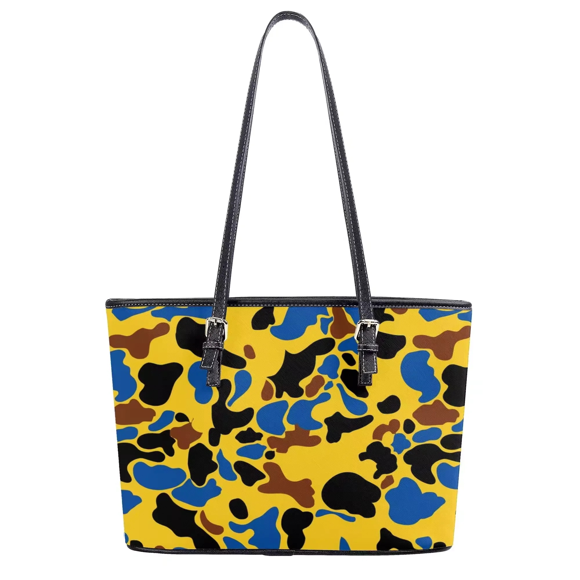 Factory Custom Logo Designer Blue Camo Ladies Purse Tote Bag Fashion Pu Leather Wallet Tote Bag Women's Cloud Camo Handbag