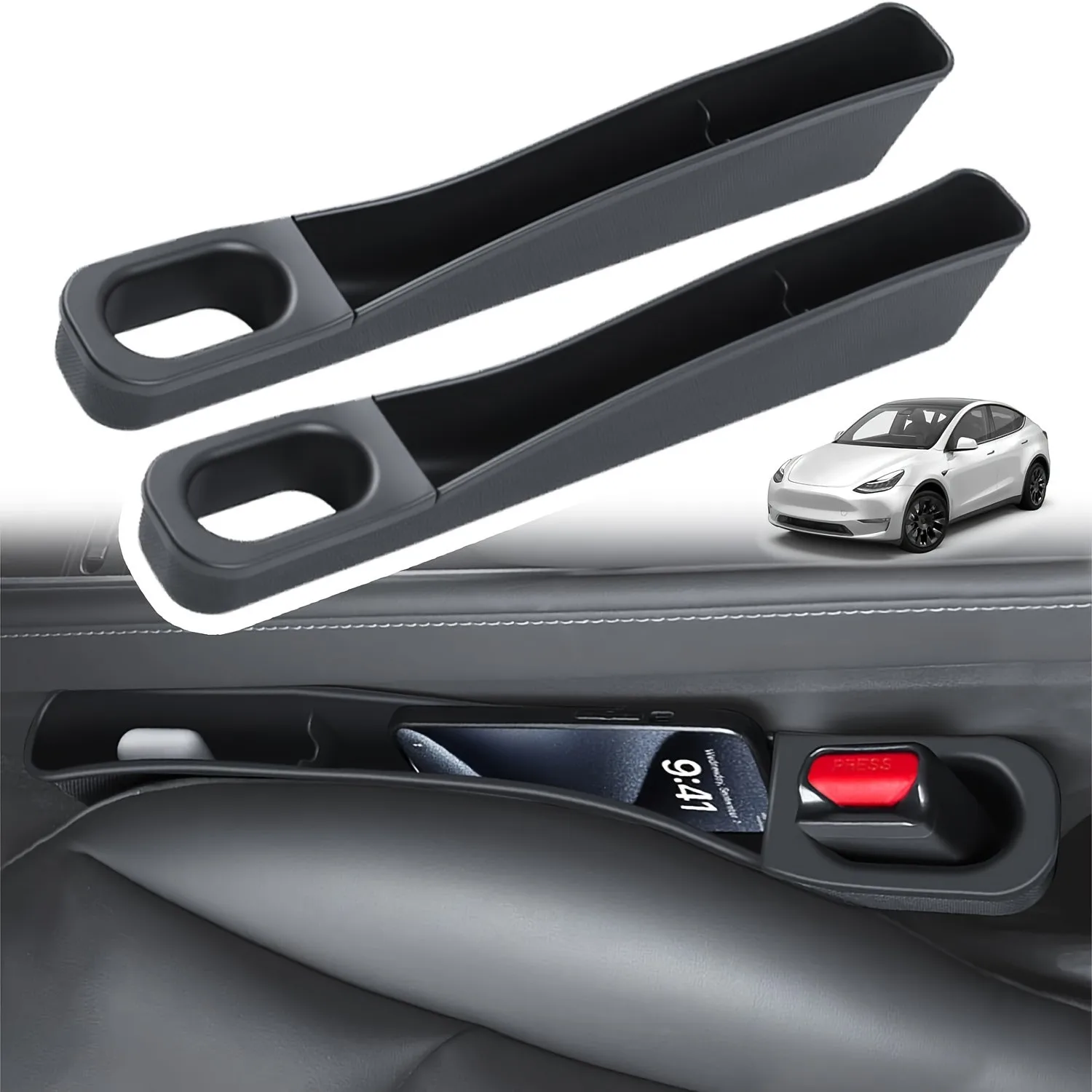 2Pcs Car Storage Box For Tesla Model Y Model 3 Seat Slot Storage Box Leak-Proof Anti-Drop Phone Card Holder Interior Accessory