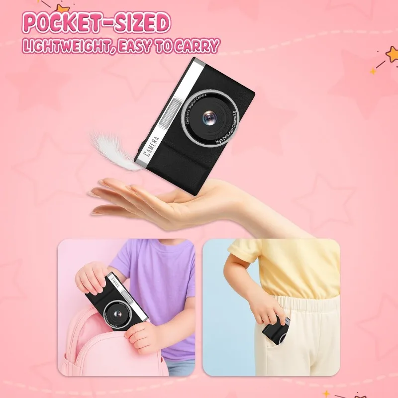 กล้องดิจิตอลสำหรับเด็ก FHD 1080P กล้องดิจิตอลแบบพลิกได้ 180 องศา °   หน้าจอพร้อมรองรับกล้องเซลฟี่วิดีโอ, กล้องคอมแพ็คพร้อมแฟลช