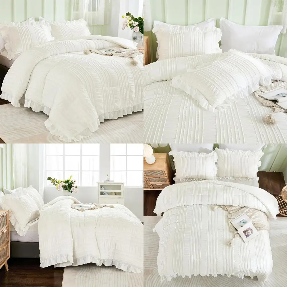 

Комплект постельного белья Queen Boho Ruffle, в стиле Shabby Chic, из сирсакера, с 1 одеялом и 2 наволочками, 90x90 см