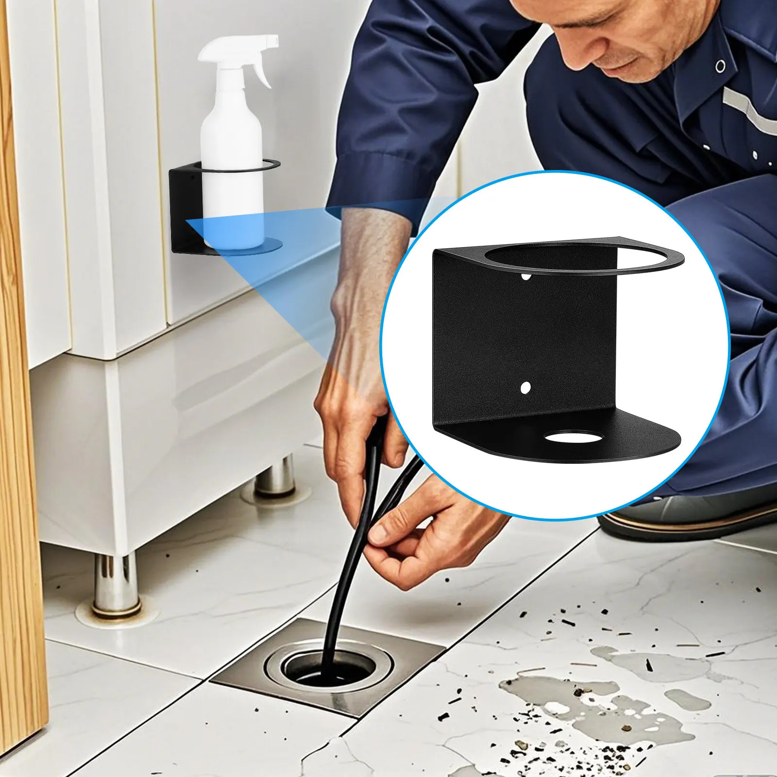 

Spray Bottle Holder Wall Mount Heavy Duty Single Hole Rack Space Saving Stainless Steel Spray Bottle Bracket Garage Workspace