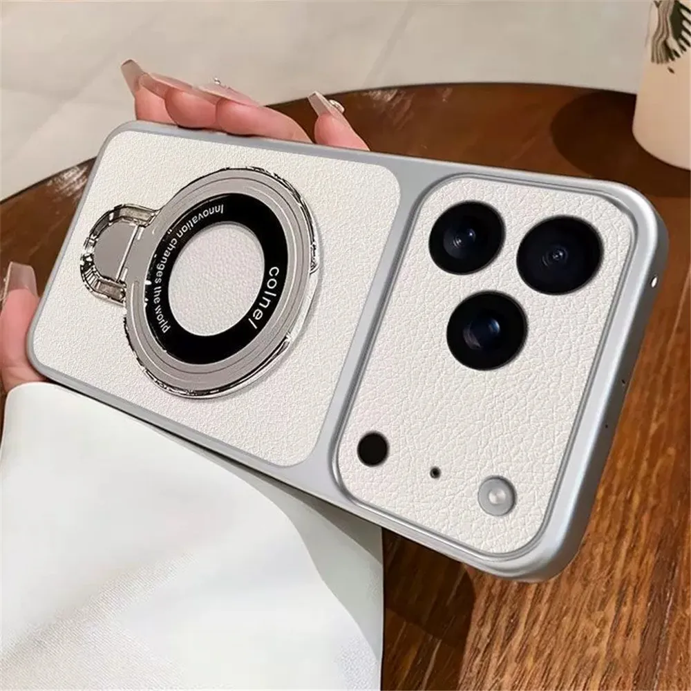 Luxury Lychee Grain Holder Phone Case For Samsung A17 A27 A37 A57 A16 A26 A36 A56 A15 A35 A55 A54 Shockproof Stand Soft Cover
