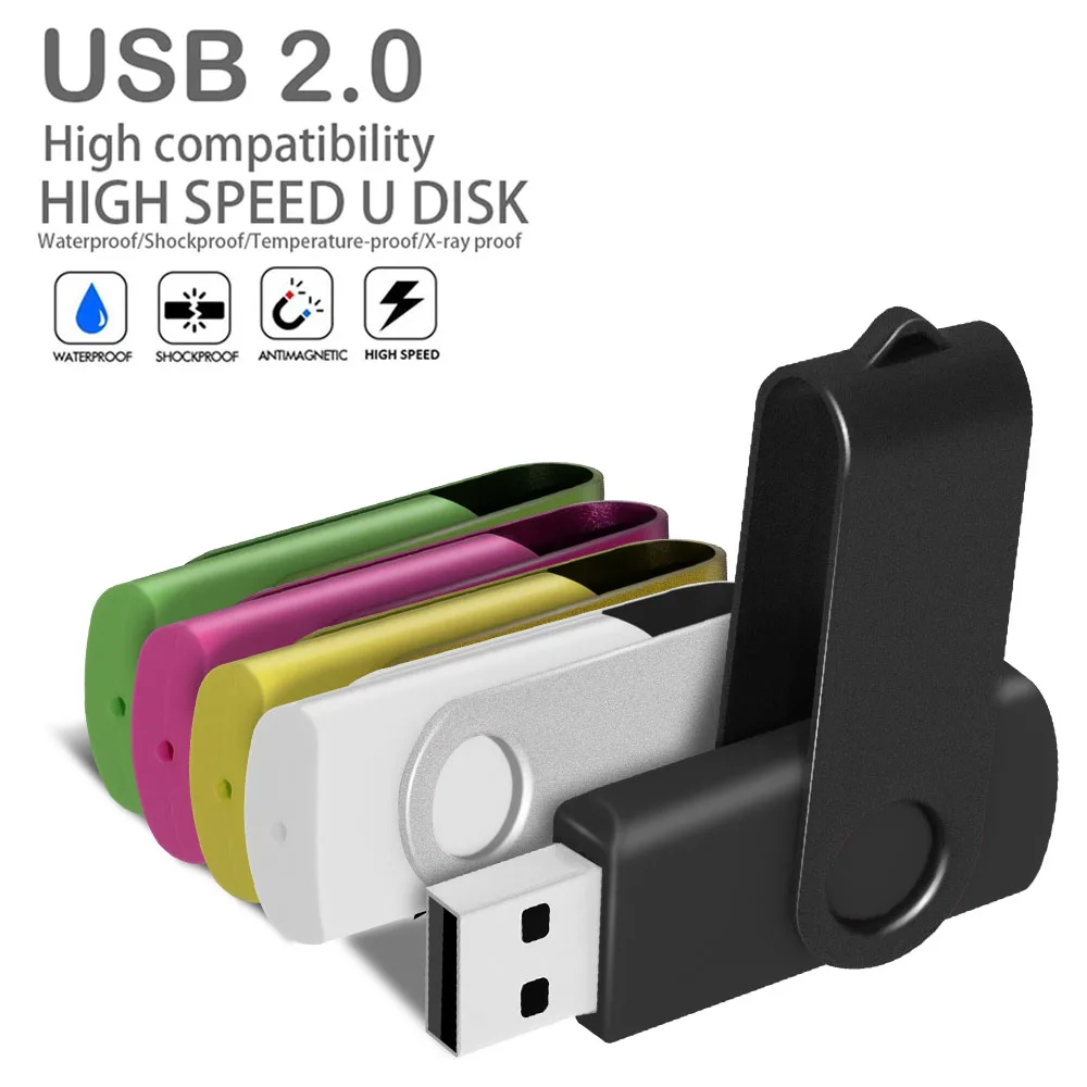 

High Speed Fashion Rotatable USB 2.0 Flash Drives 64GB 32GB Pen Drive Black Waterproof Business gift Pendrive U disk