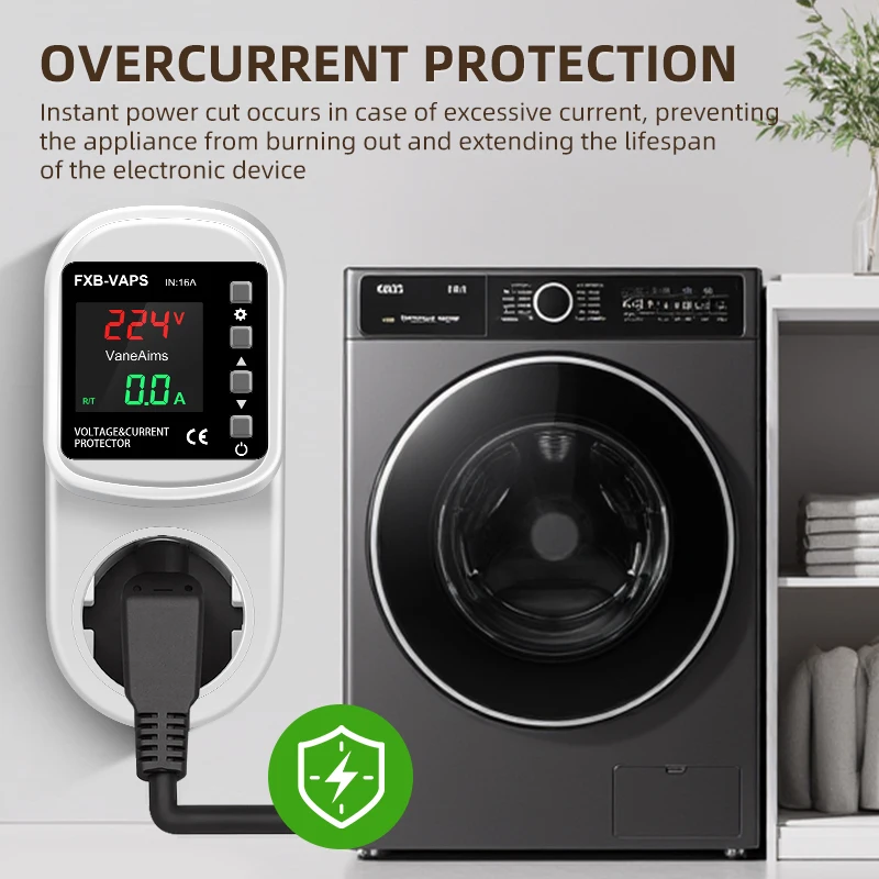 AC220V 16A Voltage Current Protector Socket with LED Digital Display EU/UK Plug Adjustable Over Under Voltage Protection Device