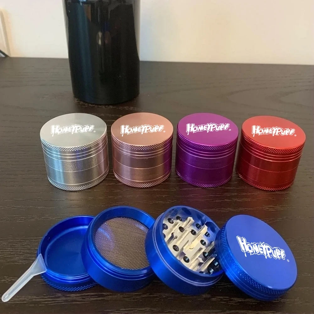 HONEYPUFF Herb Grusher 50MM 4 Piece Grinder New Design Metal Diamond Teeth Herbal Tea Grusher Aluminum Spice Crusher