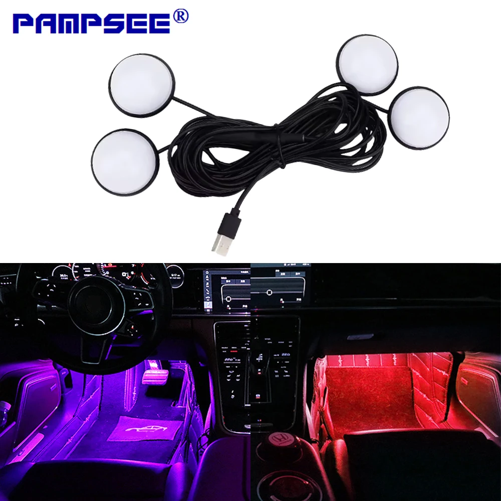

USB Plug Car LED Floor Ambient Light - Flashing Interior Decorative Foot Atmosphere Lamp for Vehicle