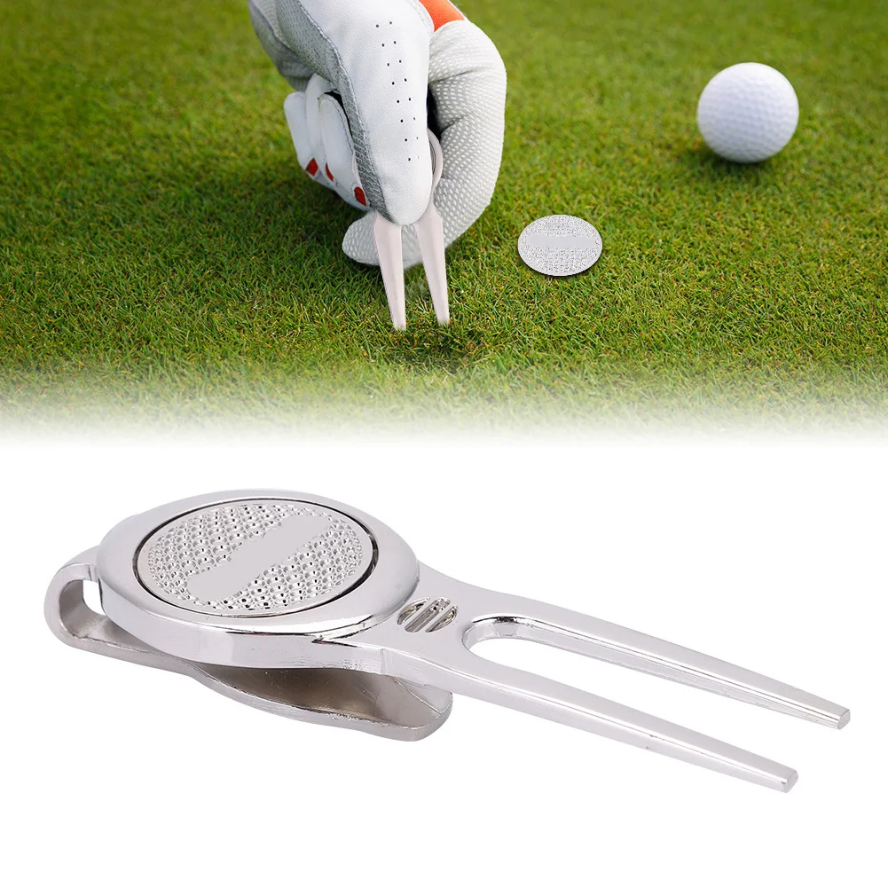 Golf Divot Repair Tool Putting Green Fork Groove Cleaner With Magnetic Golf Ball Marker Liner Clip Training Aid Golf Accessory view 2