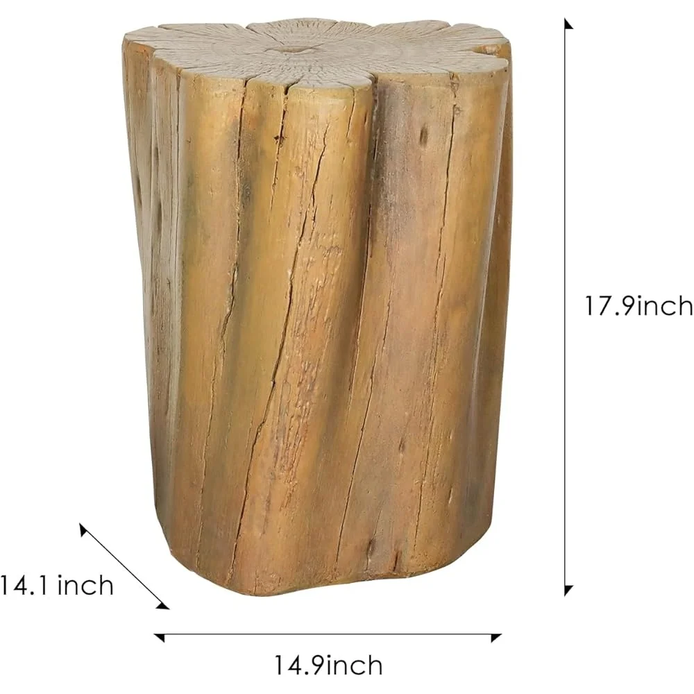 Faux Wood Stump Plant Stand - 17.9" Durable Concrete Side Table for Eco-Friendly Patio Decor &  Garden. image 6